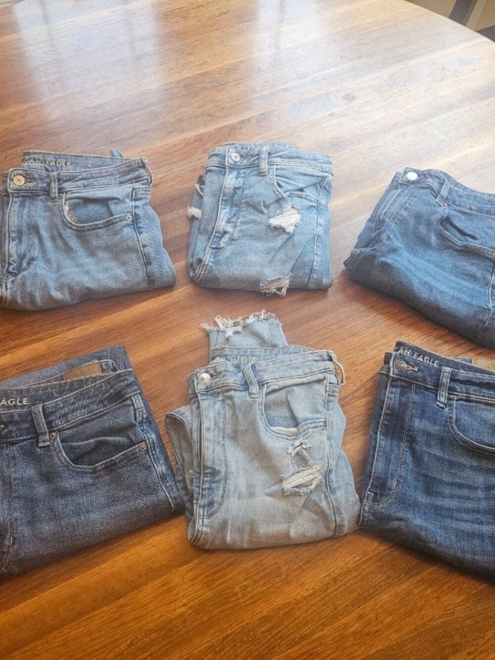 (6) Pairs of American Eagle Women's Denim Blue Jeans - All Size 12 Short